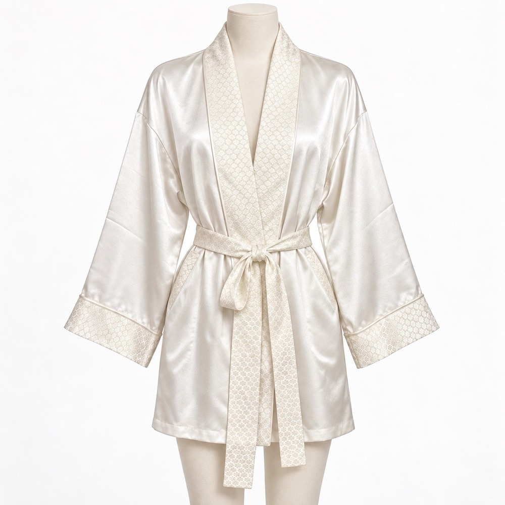 Victoria's Secret Ivory Satin Bridal Robe One Size Kimono Vintage 90s Gold Label